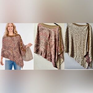 CHICOS Paisley/Animal Print Reversible Poncho Women’s One Size~NWT